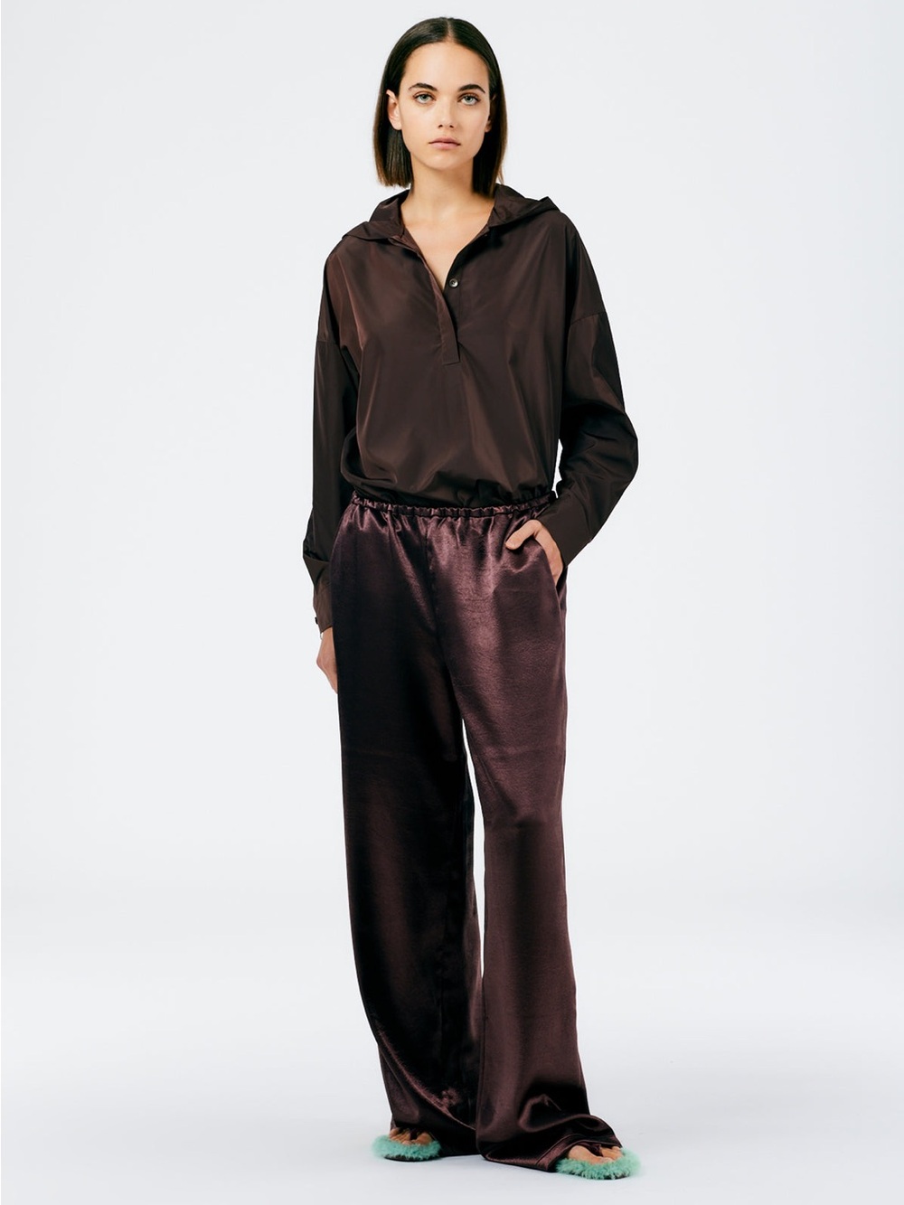 Tibi Italian Sporty Nylon Hoodie With Cocoon Back
